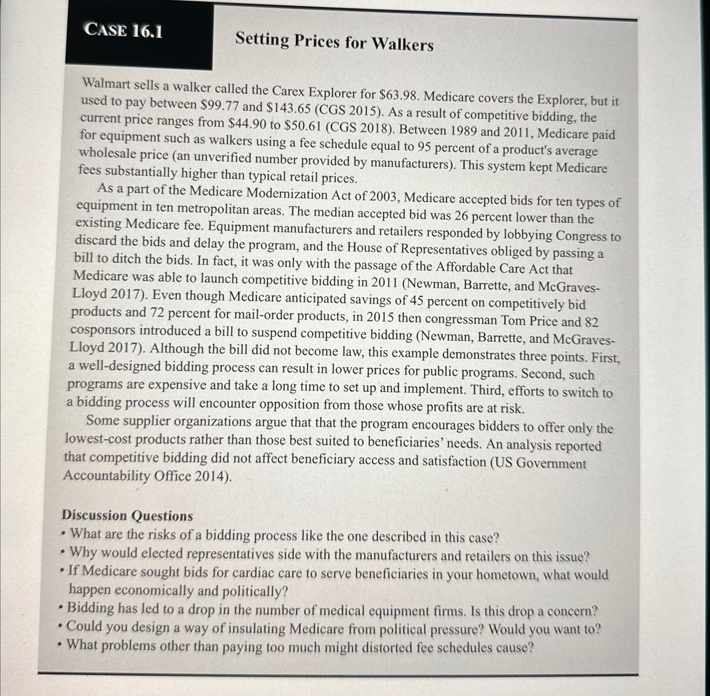  CASE 16.1 Setting Prices for Walkers Walmart sells a walker called