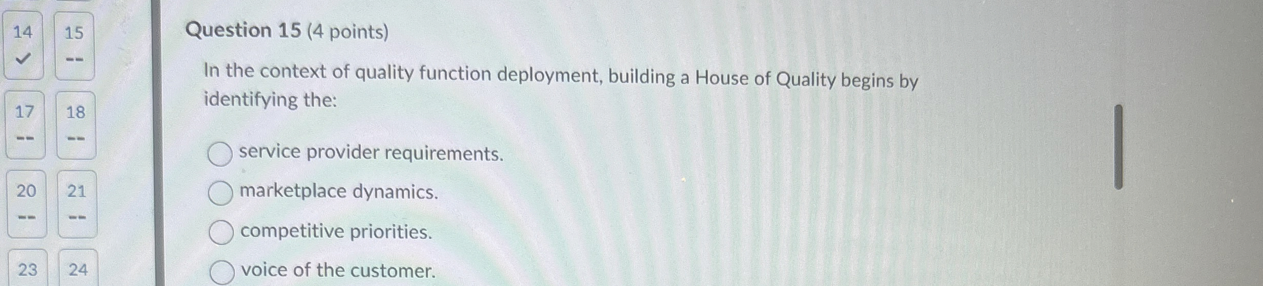  Question 15(4 points) In the context of quality function deployment, building