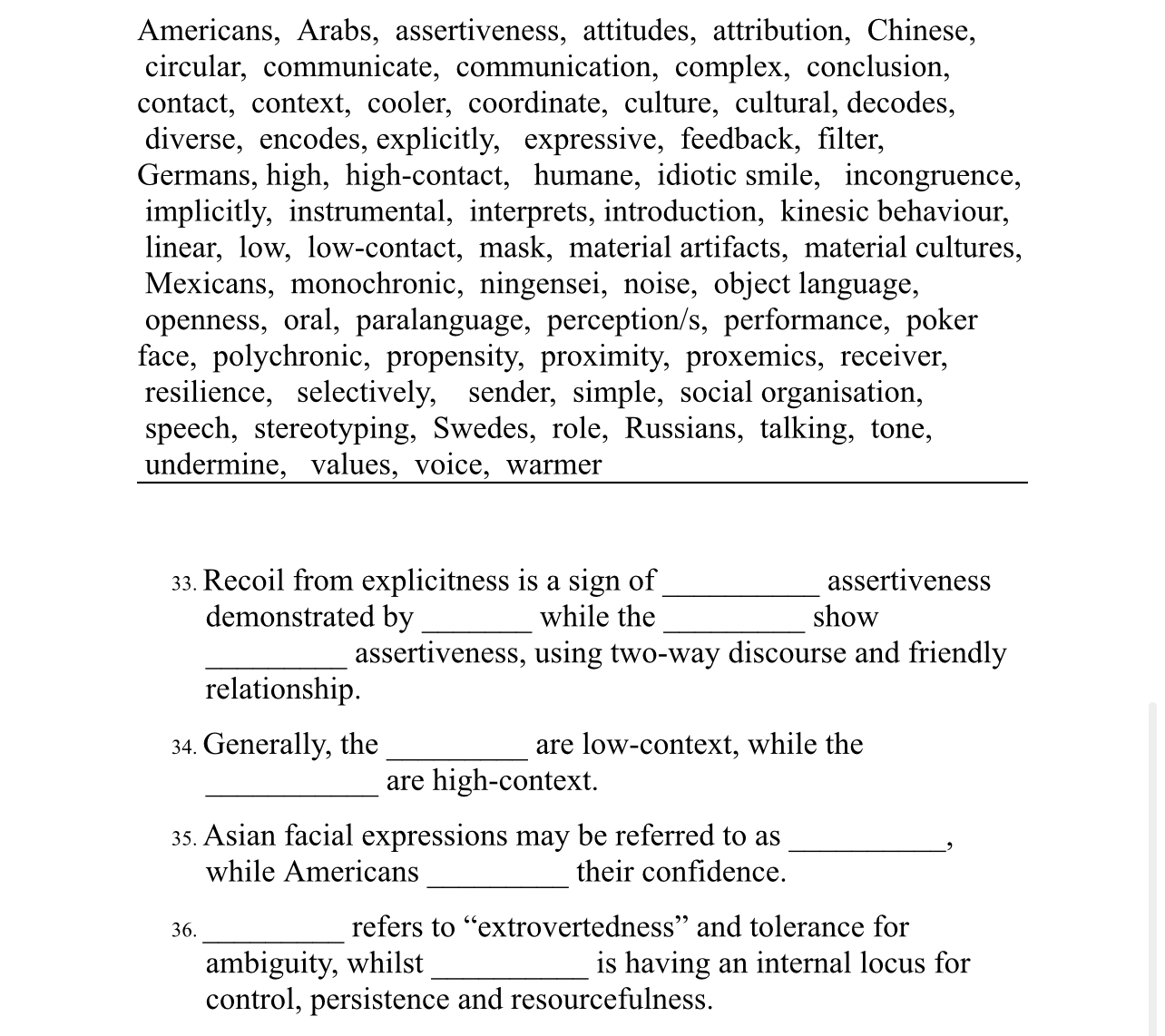  Americans, Arabs, assertiveness, attitudes, attribution, Chinese, circular, communicate, communication, complex, conclusion,