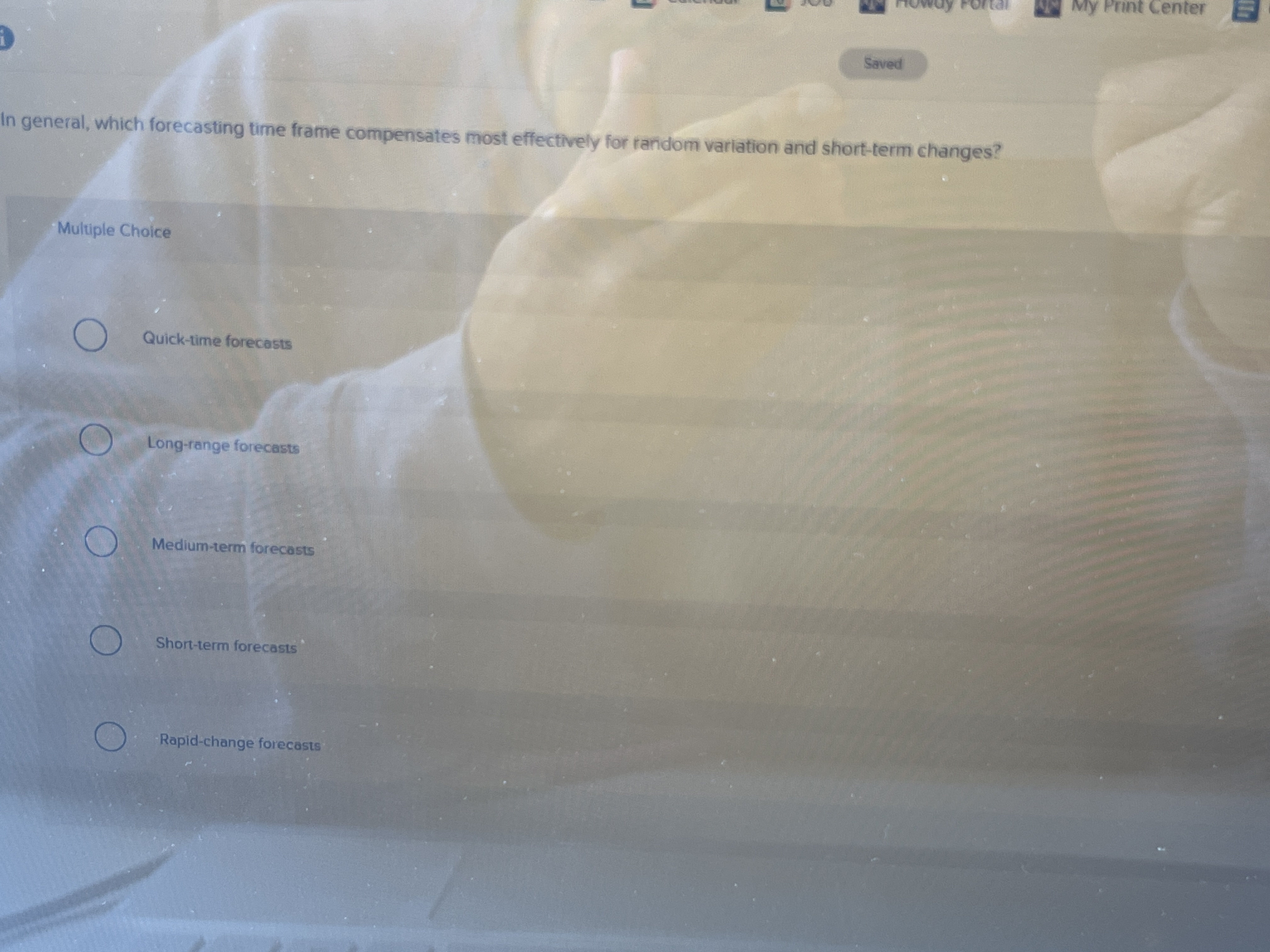  In general, which forecasting time frame compensates most effectively for random