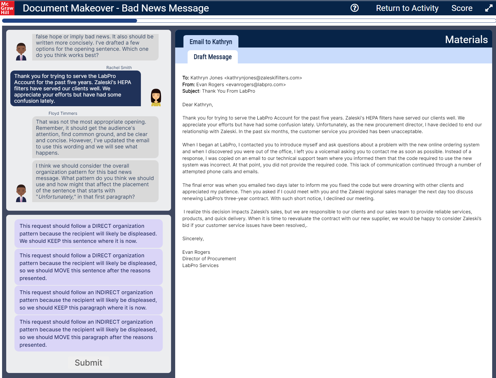  Document makeover- Bad News Message Question: I think we should consider