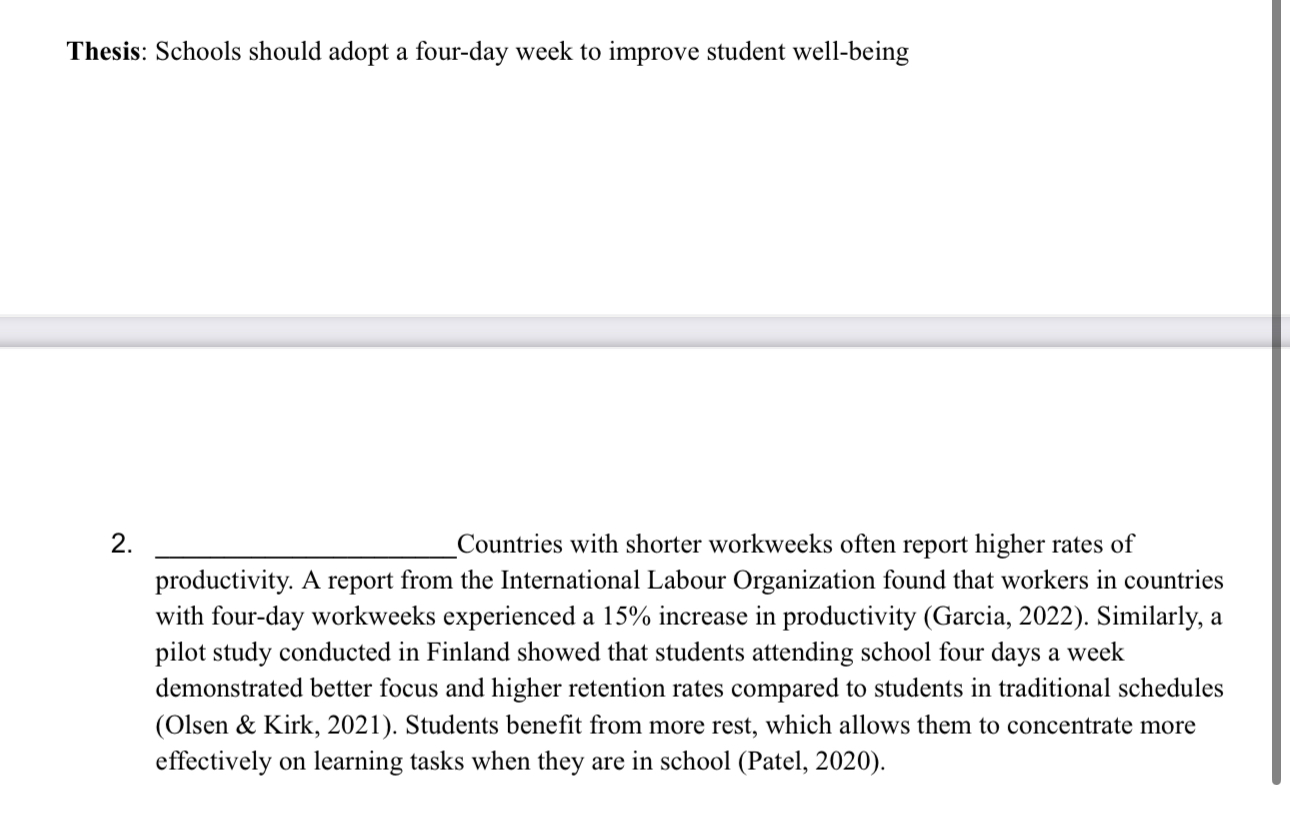  Thesis: Schools should adopt a four-day week to improve student well-being