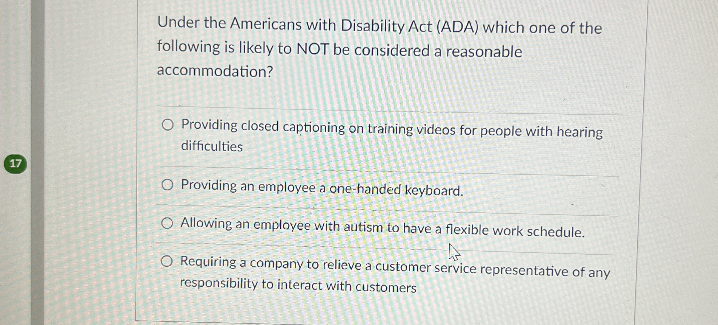  Under the Americans with Disability Act (ADA) which one of the