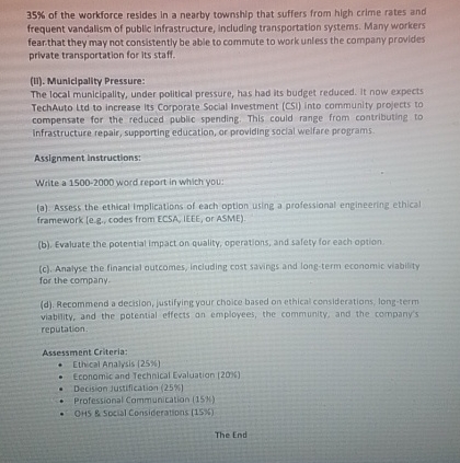  Assignment Title: Ethlcal Decislon-Making In Industrial Automation Case Study Overview Scenarlo: