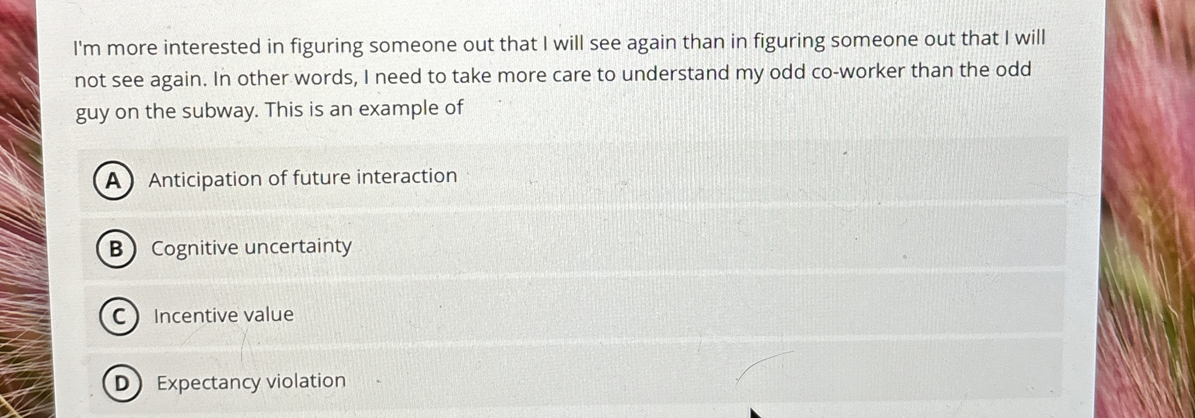  I'm more interested in figuring someone out that I will see