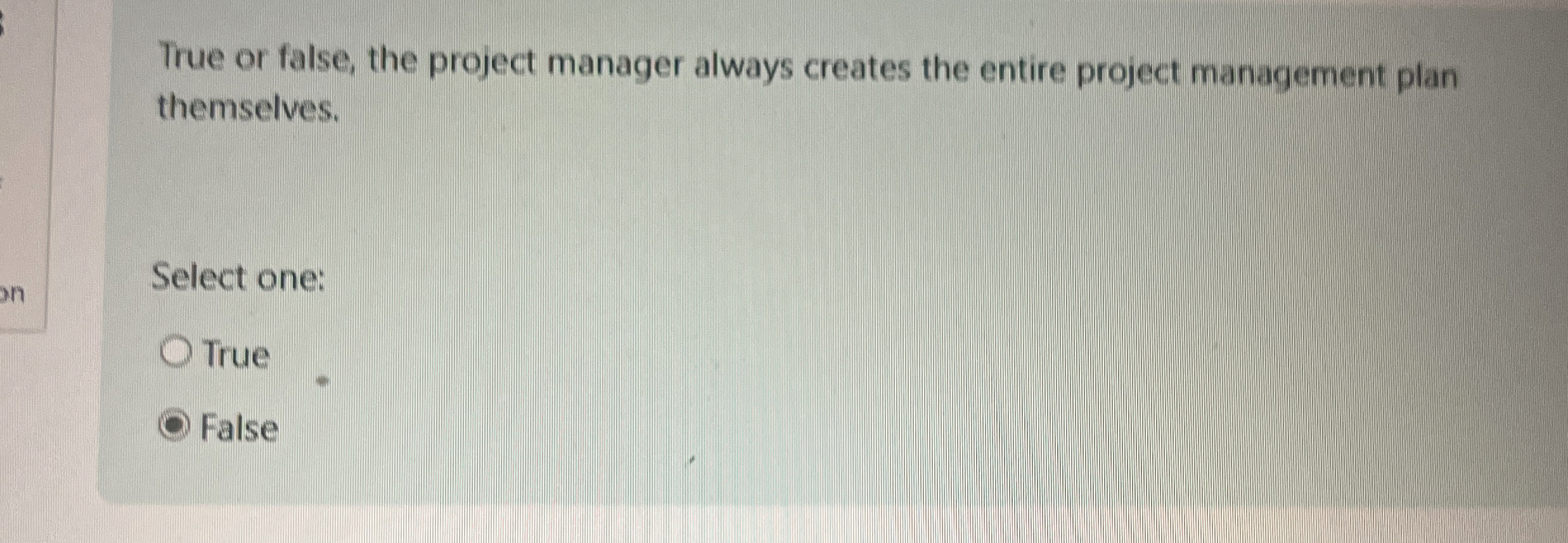 O True or false, the project manager always creates the entire