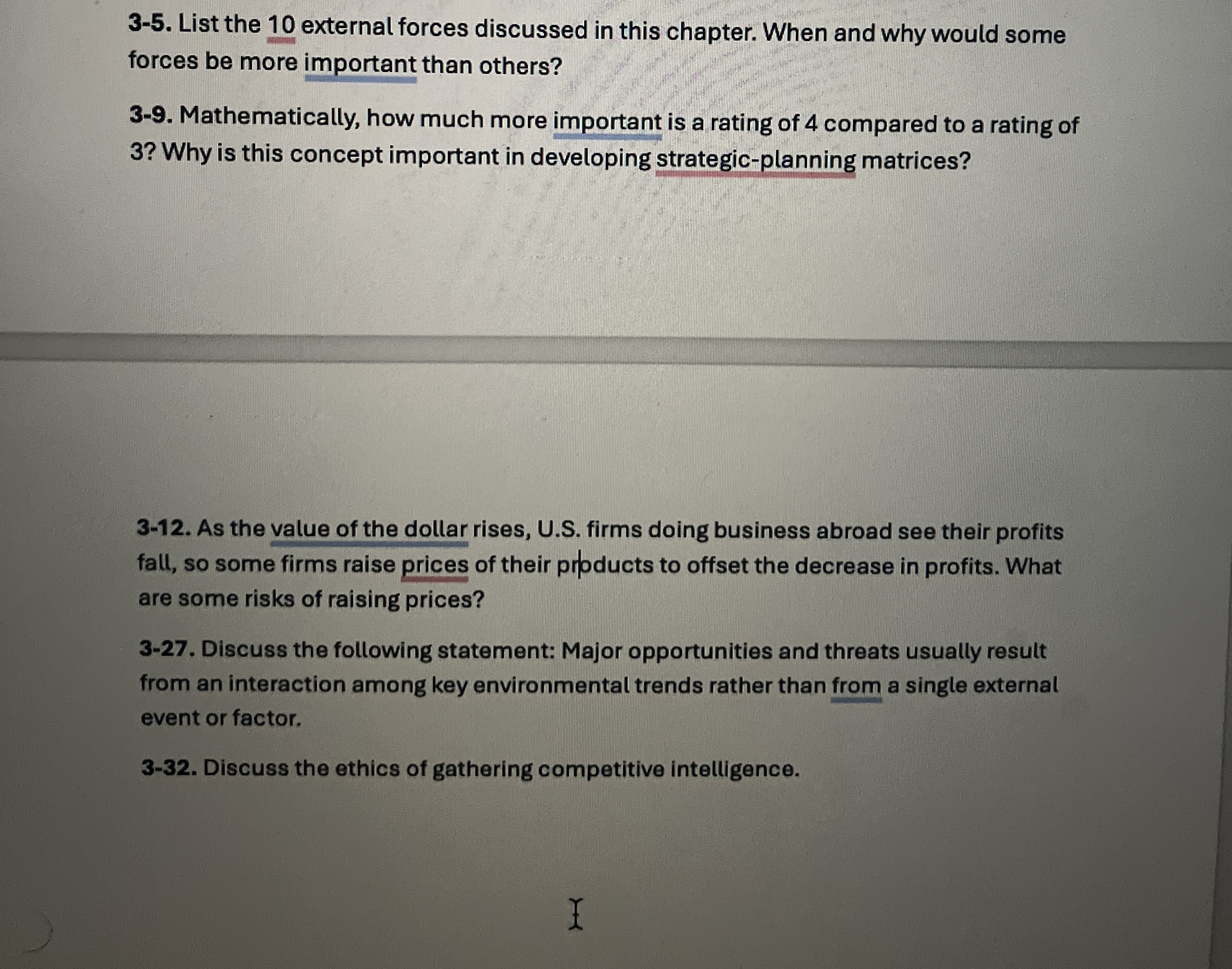  3-5. List the 10 external forces discussed in this chapter. When