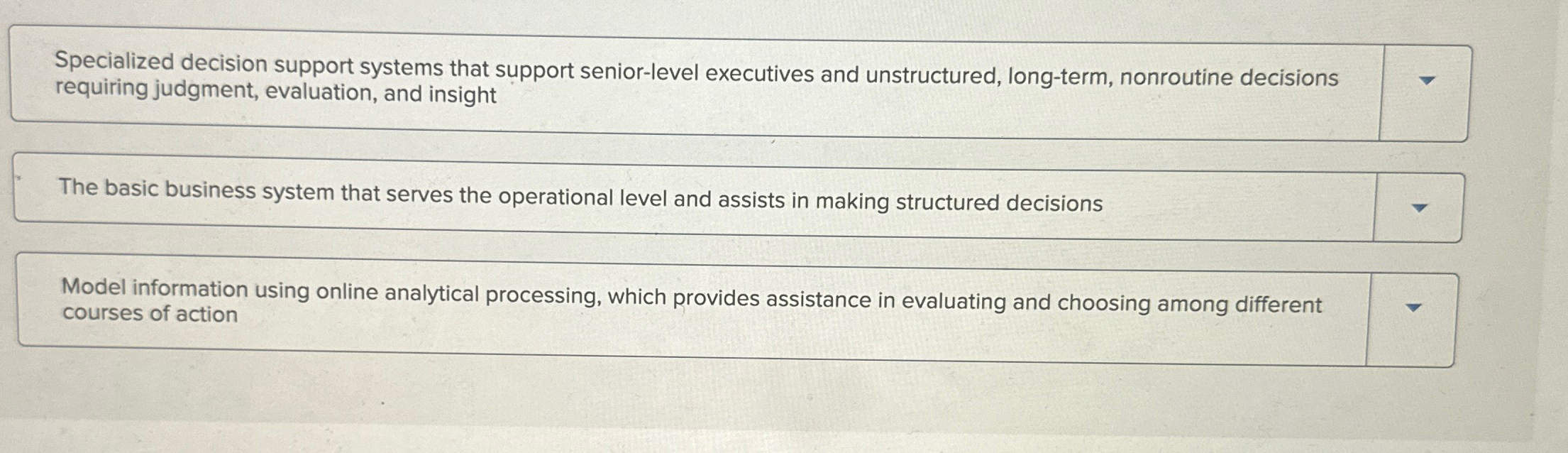  Specialized decision support systems that support senior-level executives and unstructured, long-term,