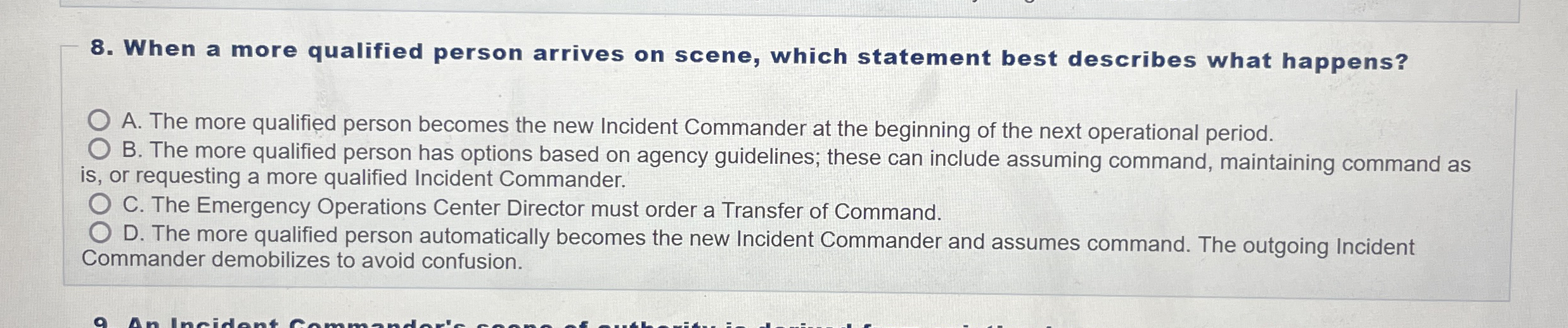  When a more qualified person arrives on scene, which statement best