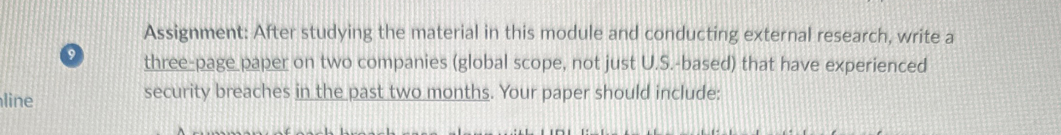  Assignment: After studying the material in this module and conducting external