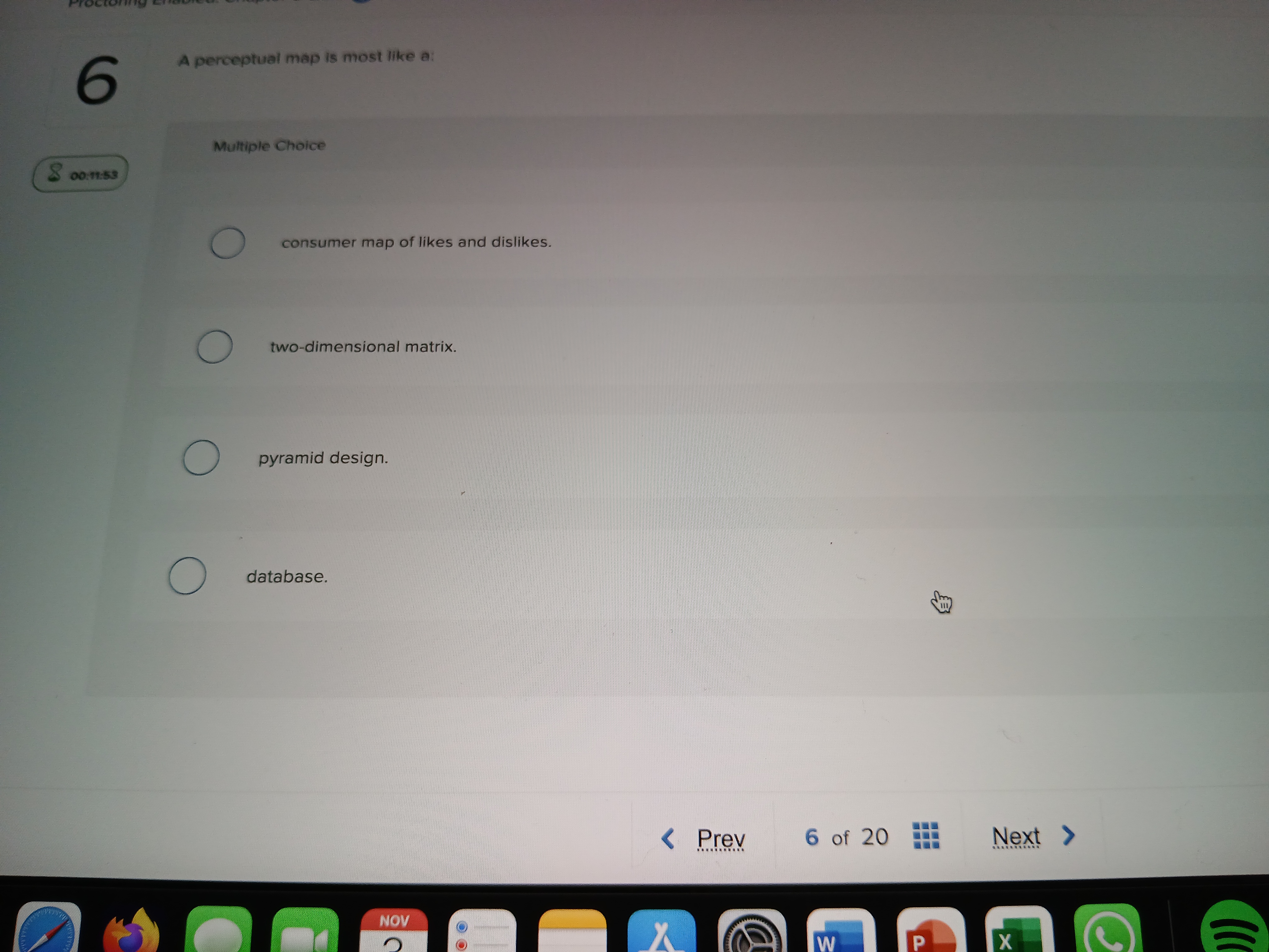  A perceptual map is most like a: Multiple Choice consumer map