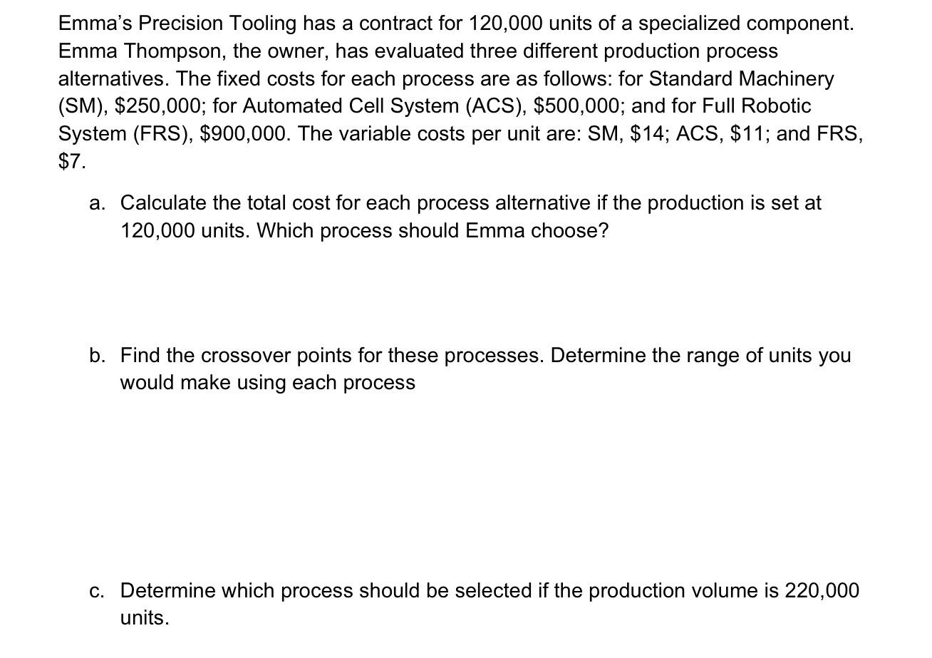  Emma's Precision Tooling has a contract for 120,000 units of a