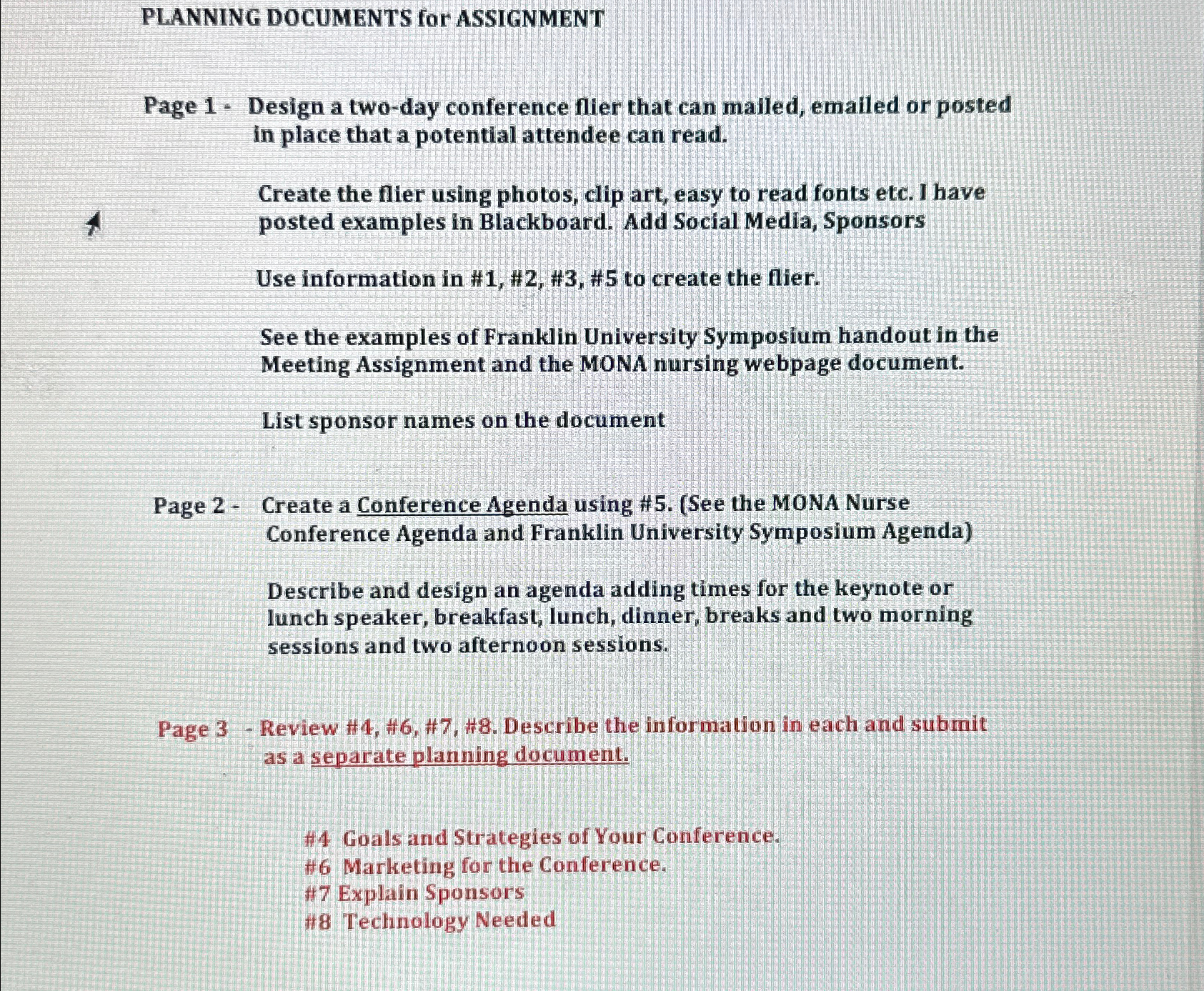  PLANNING DOCUMENTS for ASSIGNMENT Page 1- Design a two-day conference flier