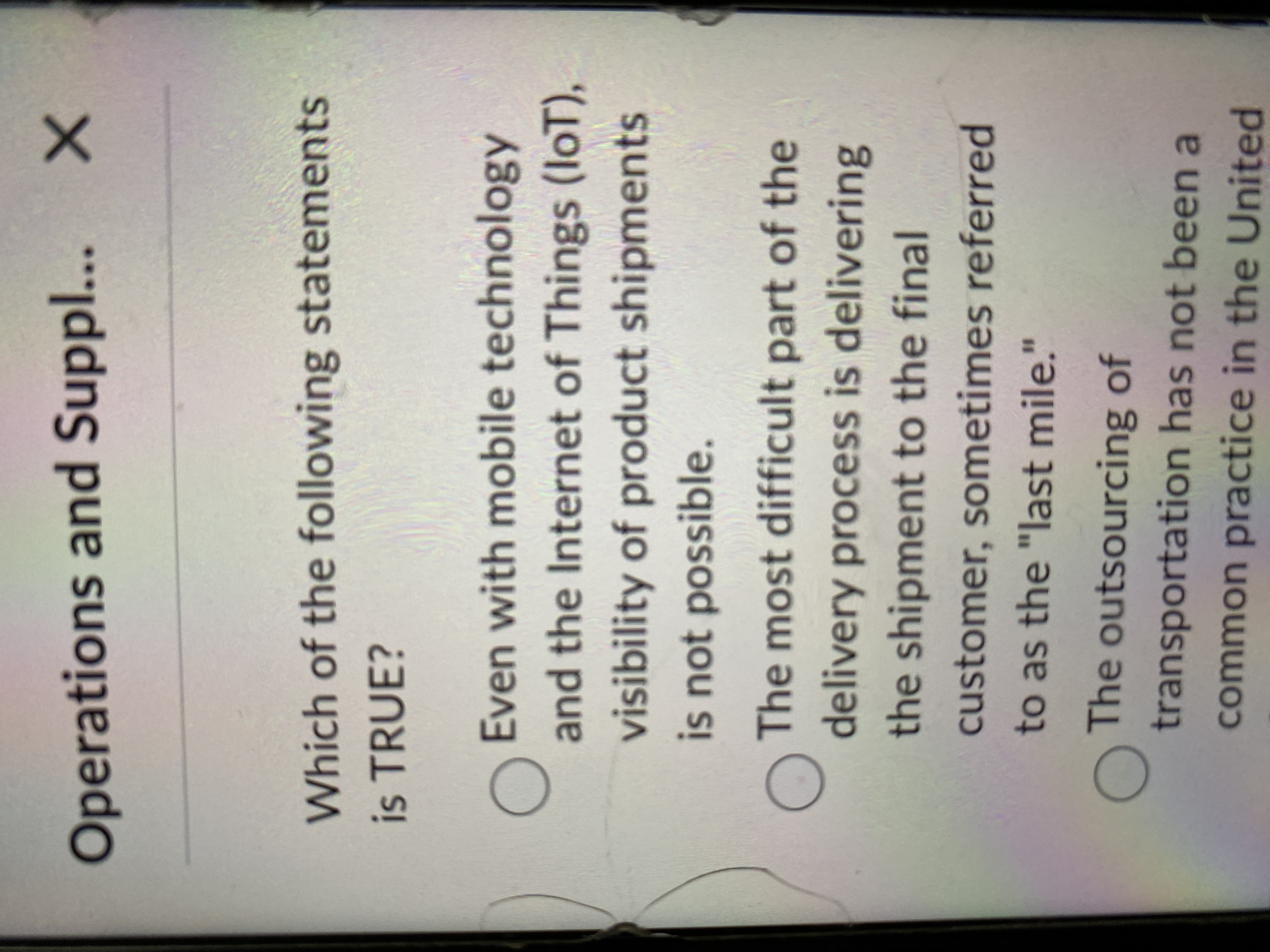  The rail network (e.g., miles ofOperations and Suppl... Which of the