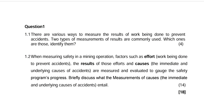  Question1 1.1 There are various ways to measure the results of