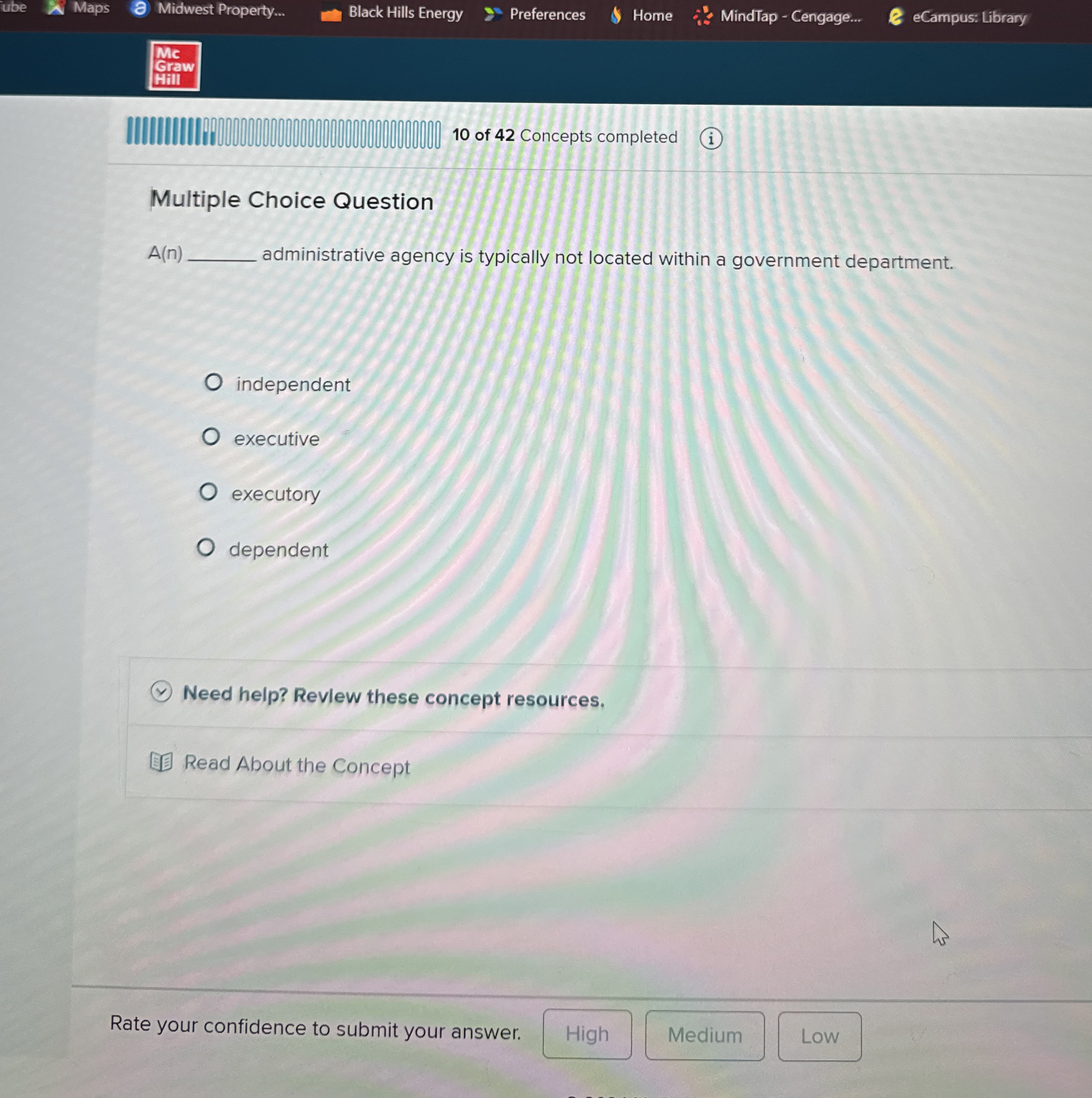  Multiple Choice Question A(n) administrative agency is typically not located within