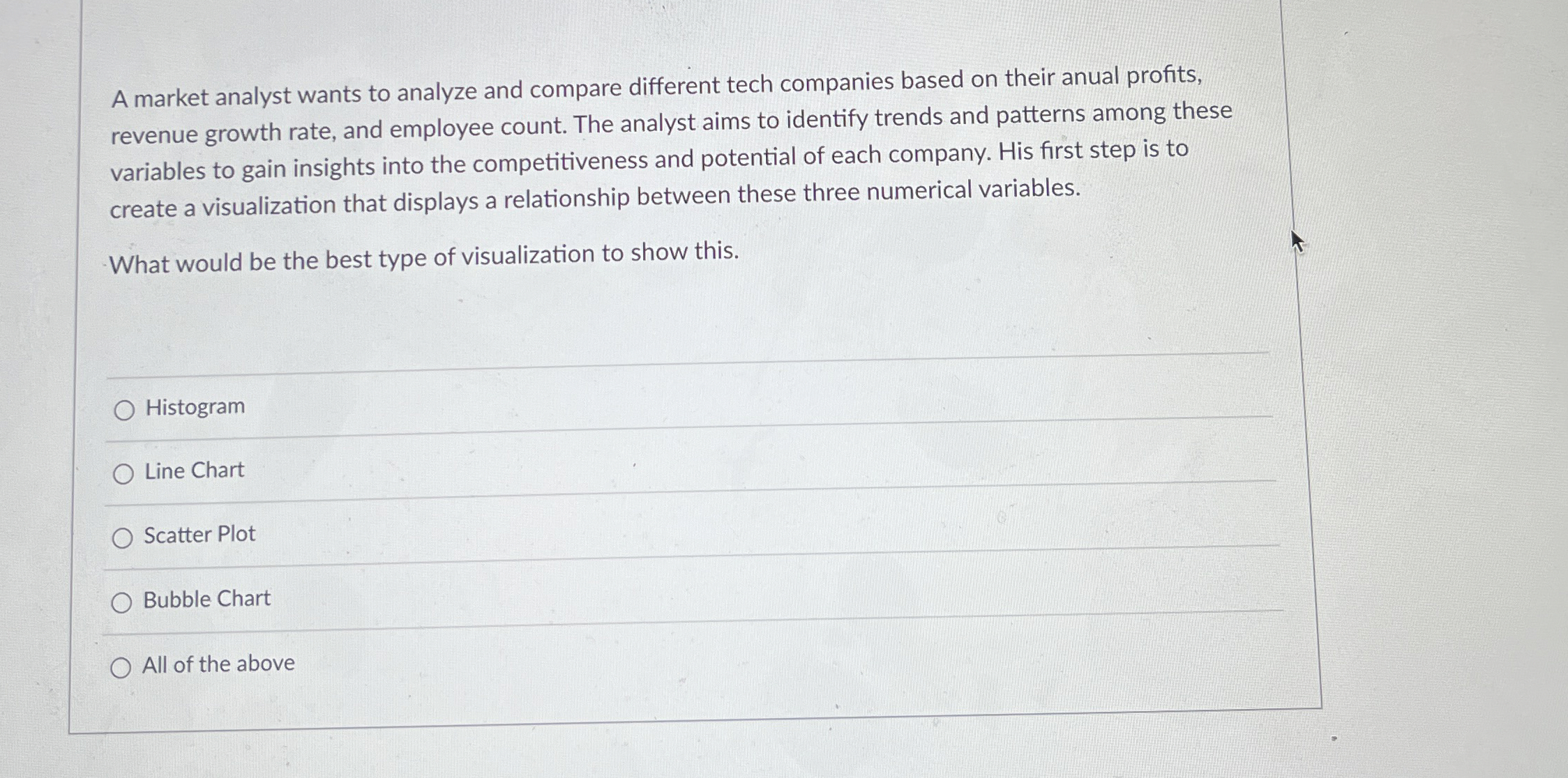  A market analyst wants to analyze and compare different tech companies