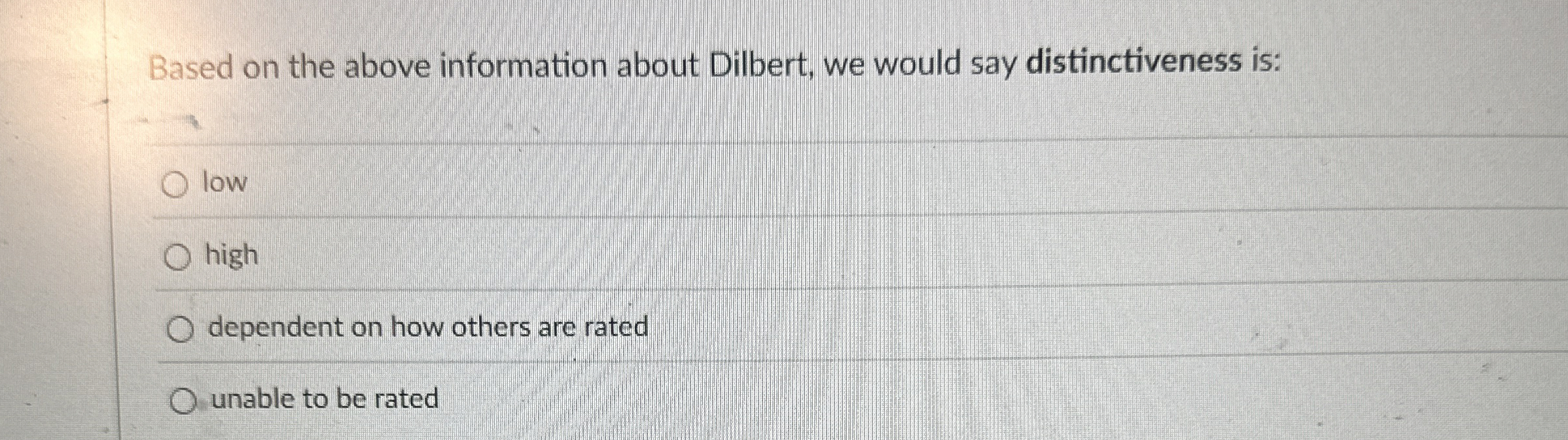  Based on the above information about Dilbert, we would say distinctiveness