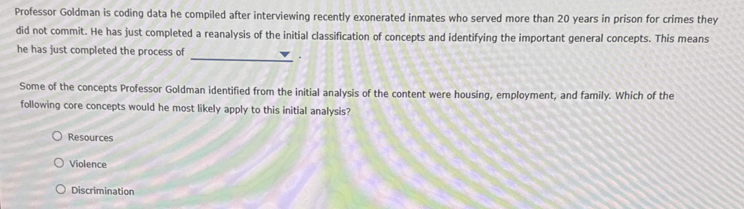  Professor Goldman is coding data he compiled after interviewing recently exonerated