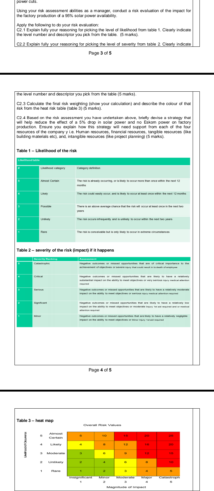  power cuts. Using your risk assessment abilities as a manager, conduct