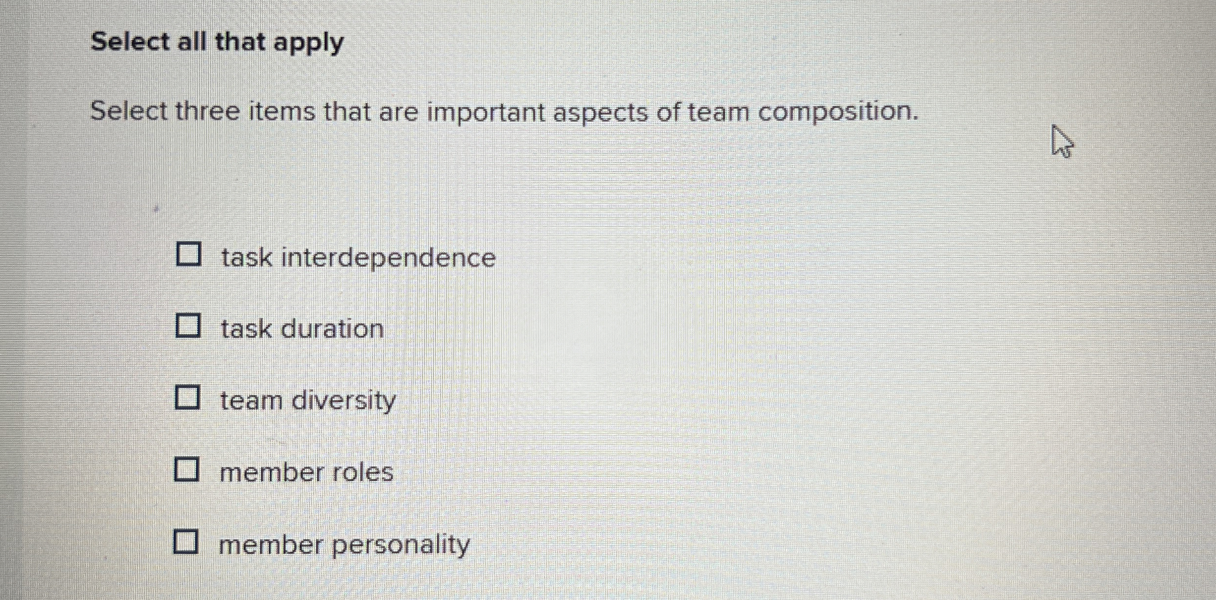  Select all that apply Select three items that are important aspects