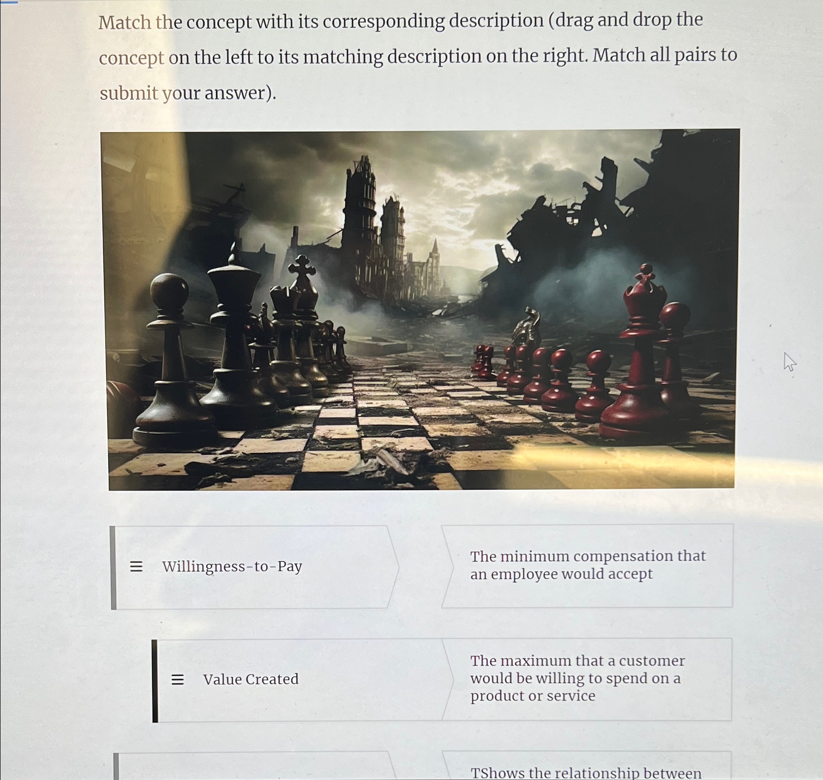  Match the concept with its corresponding description (drag and drop the