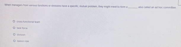  When managers from various functions or divisions have a specific, mutual