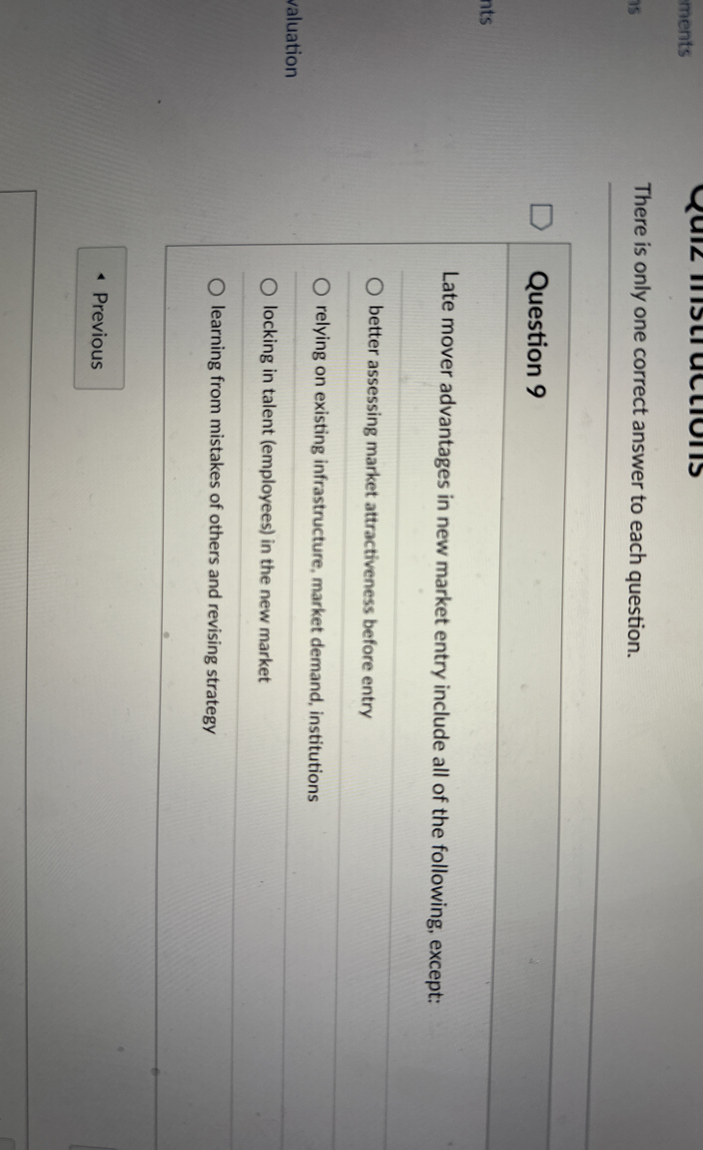  There is only one correct answer to each question. Question 9