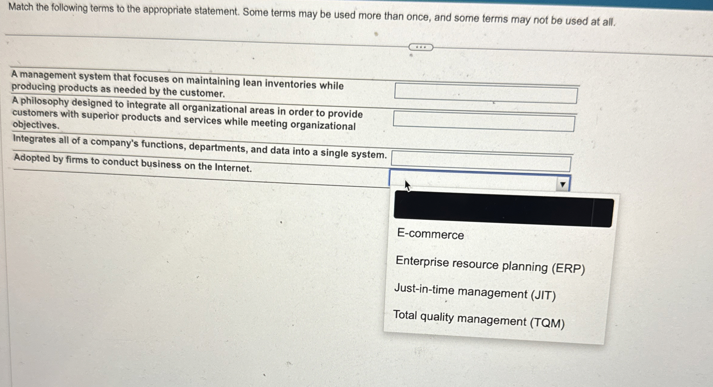  Match the following terms to the appropriate statement. Some terms may