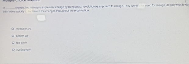  in change, top managers implement change by using a fast, revolutionary