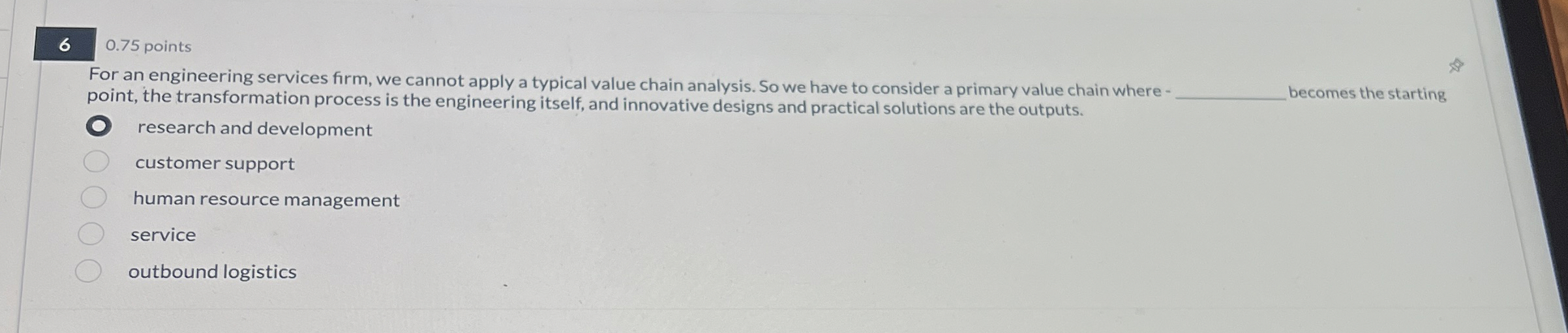  60.75 points For an engineering services firm, we cannot apply a