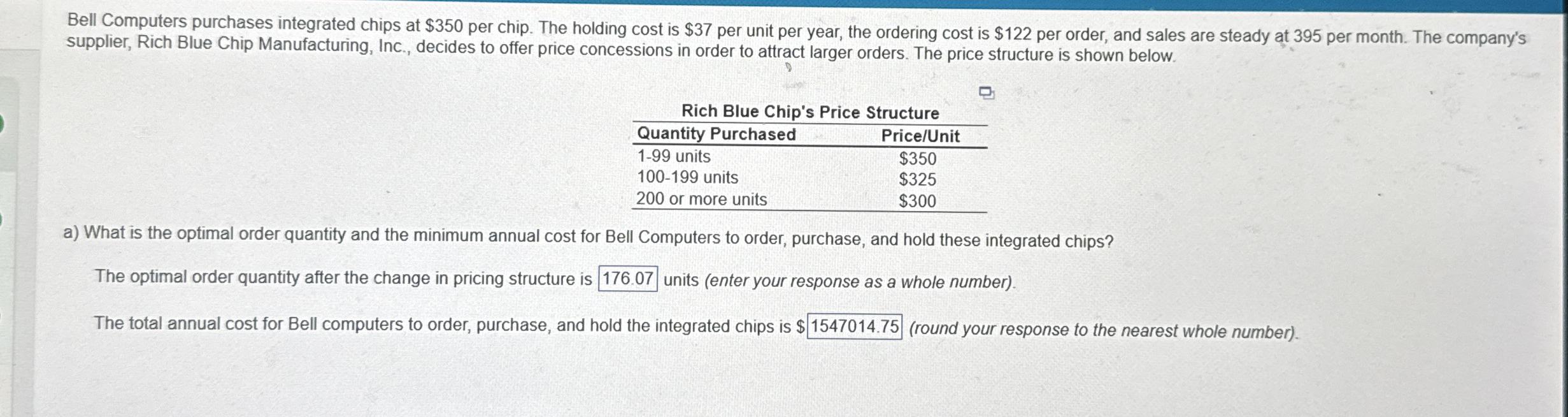  Bell Computers purchases integrated chips at $350 per chip. The holding