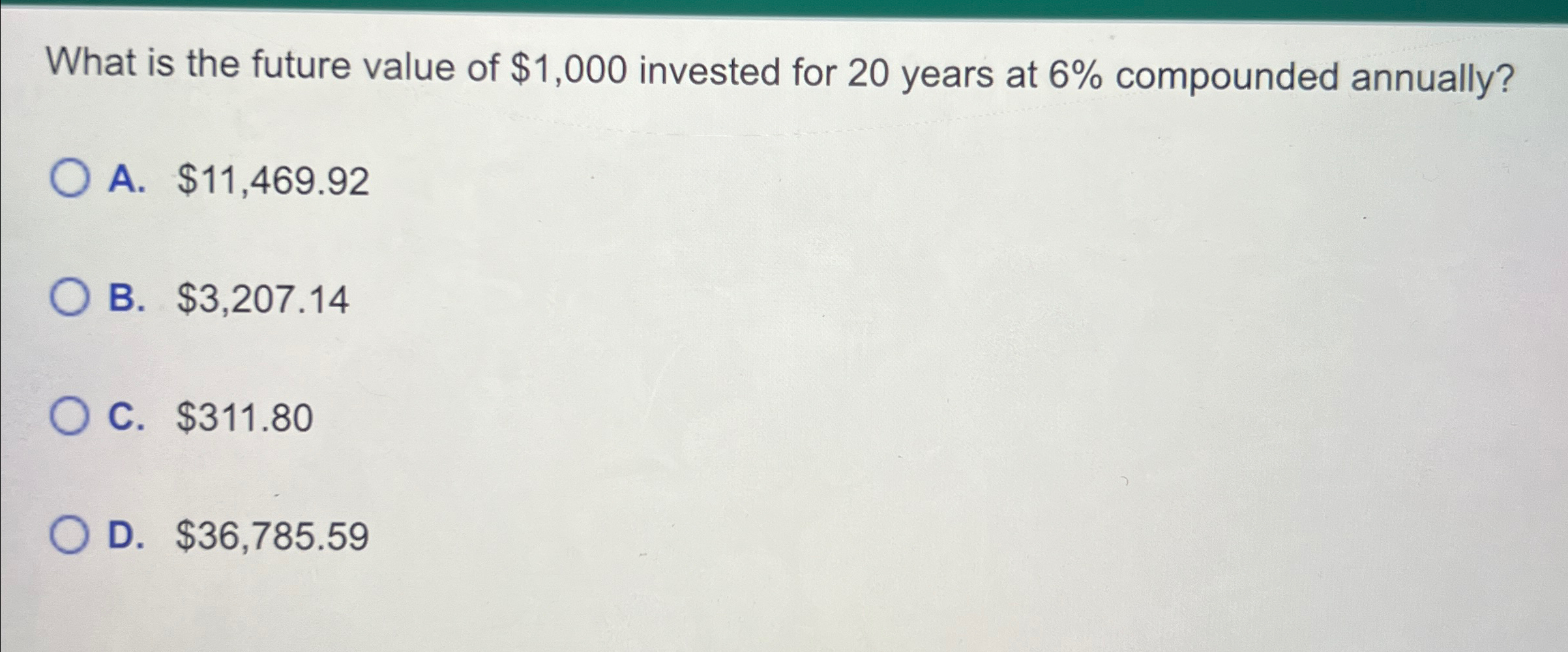  What is the future value of $1,000 invested for 20 years