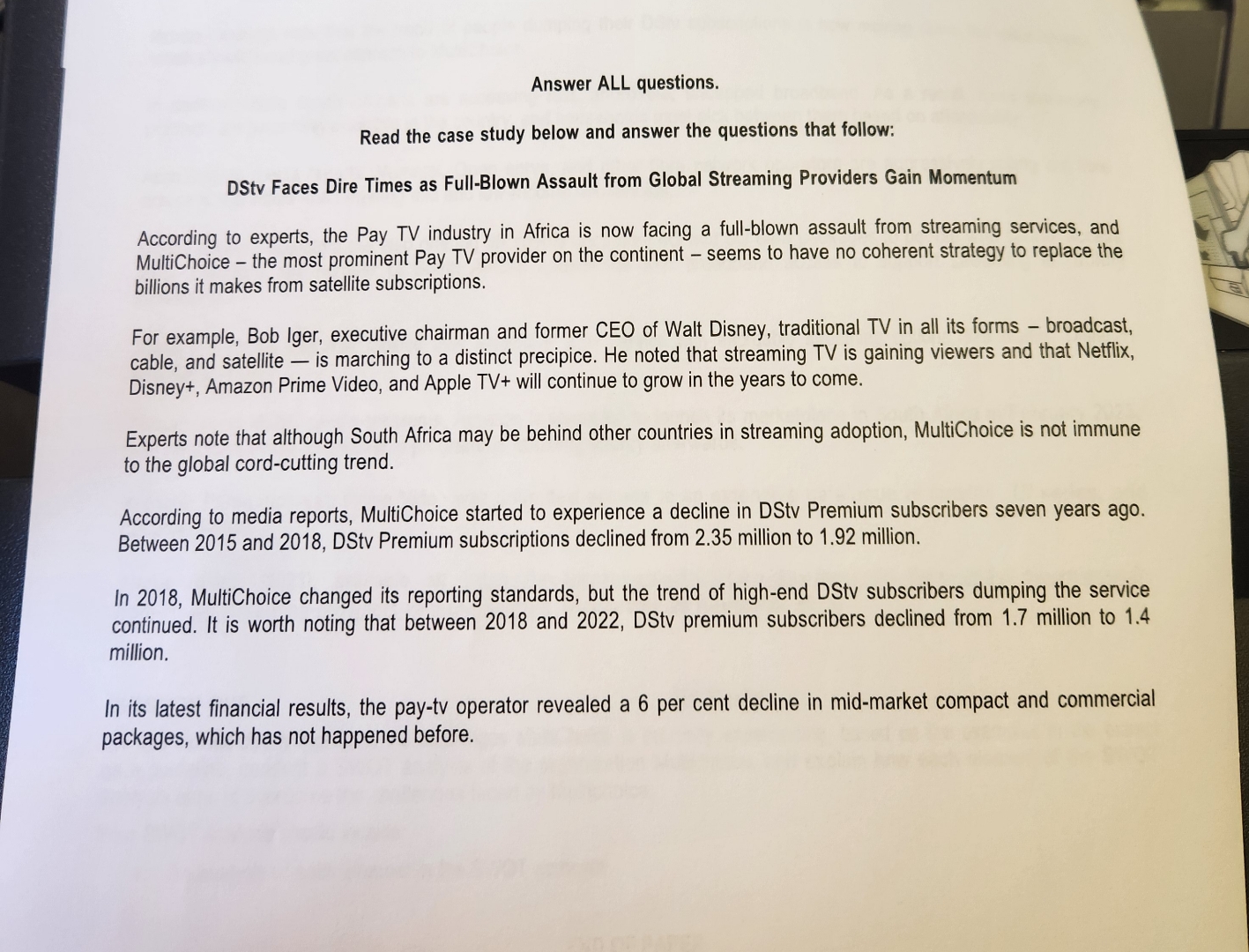  Answer ALL questions. Read the case study below and answer the