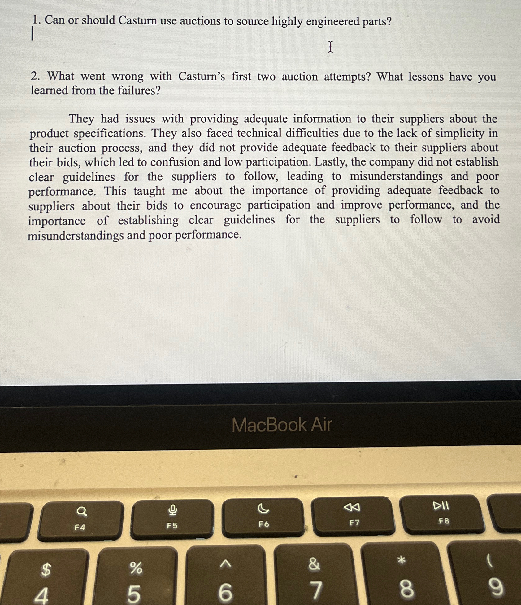  Can or should Casturn use auctions to source highly engineered parts?