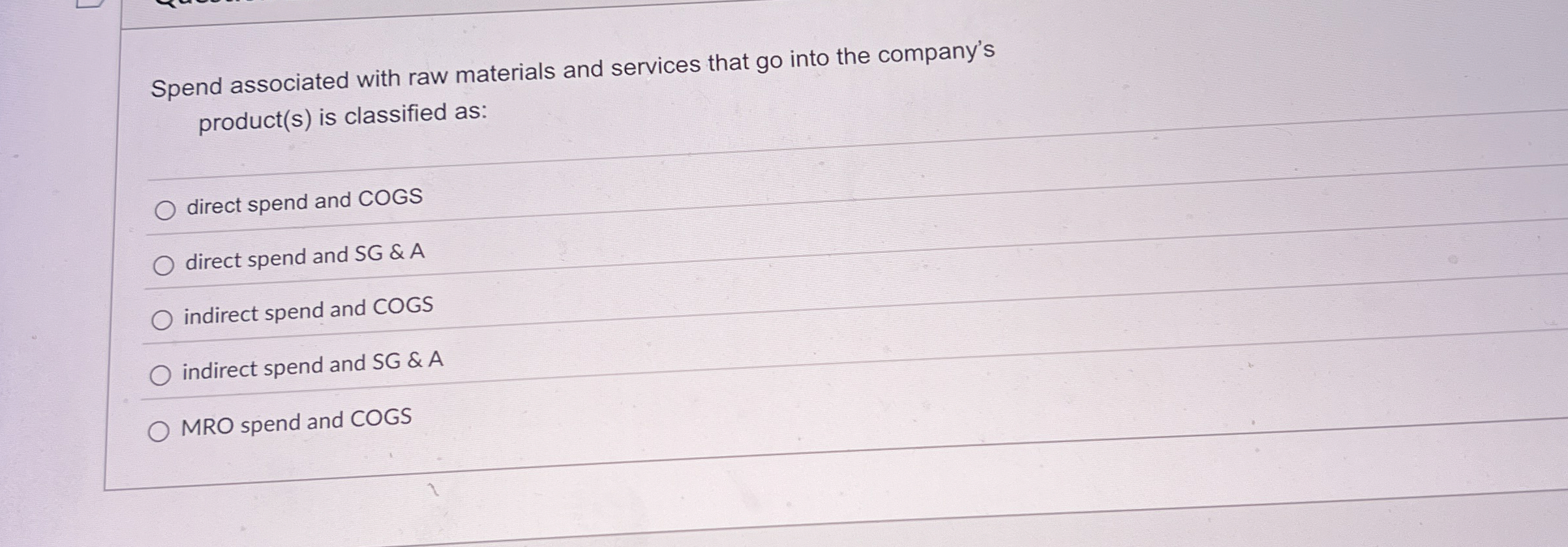  Spend associated with raw materials and services that go into the