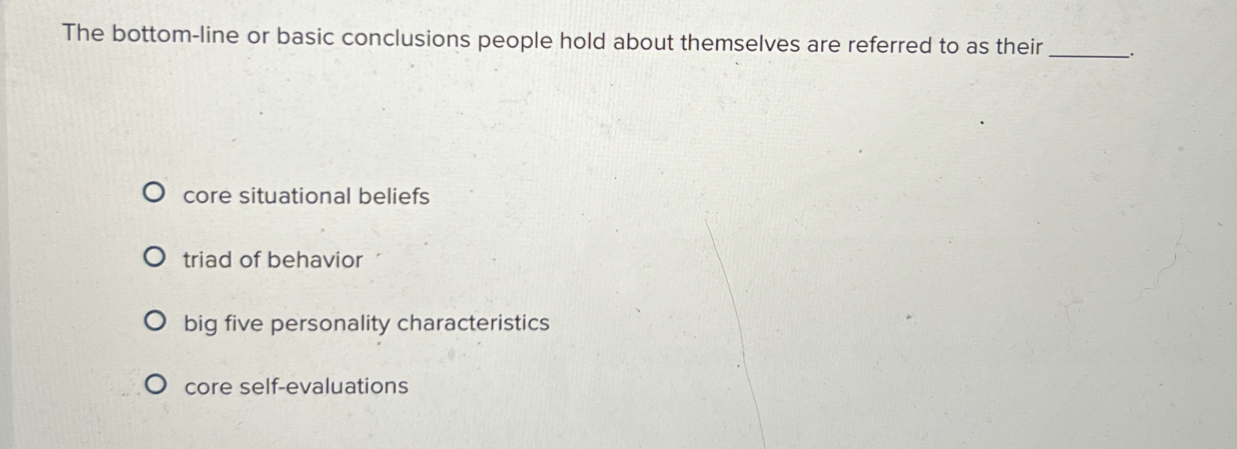  The bottom-line or basic conclusions people hold about themselves are referred