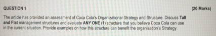  QUESTION 1 (20 Marks) The article has provided an assessment of