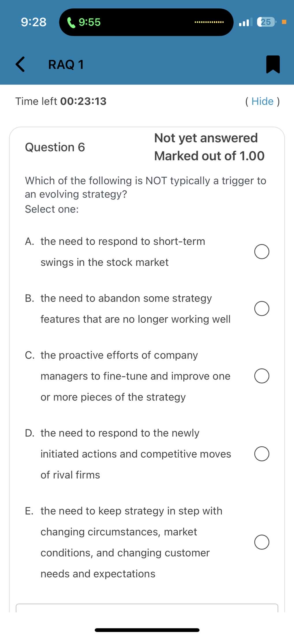  9:28 9:55 25 RAQ 1 Time left 00:23:13 ( Hide )