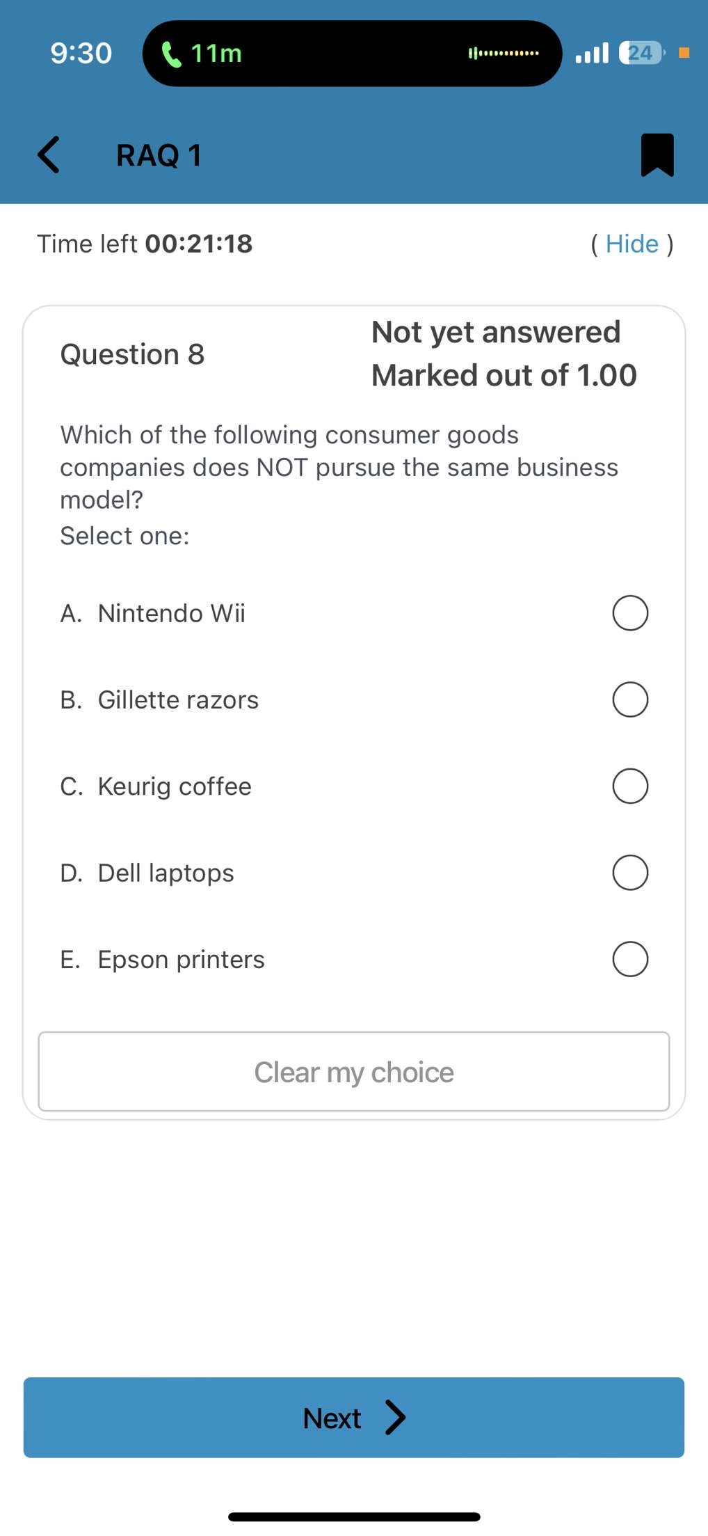  9:30 11m H.......... 24 RAQ 1 Time left 00:21:18 ( Hide