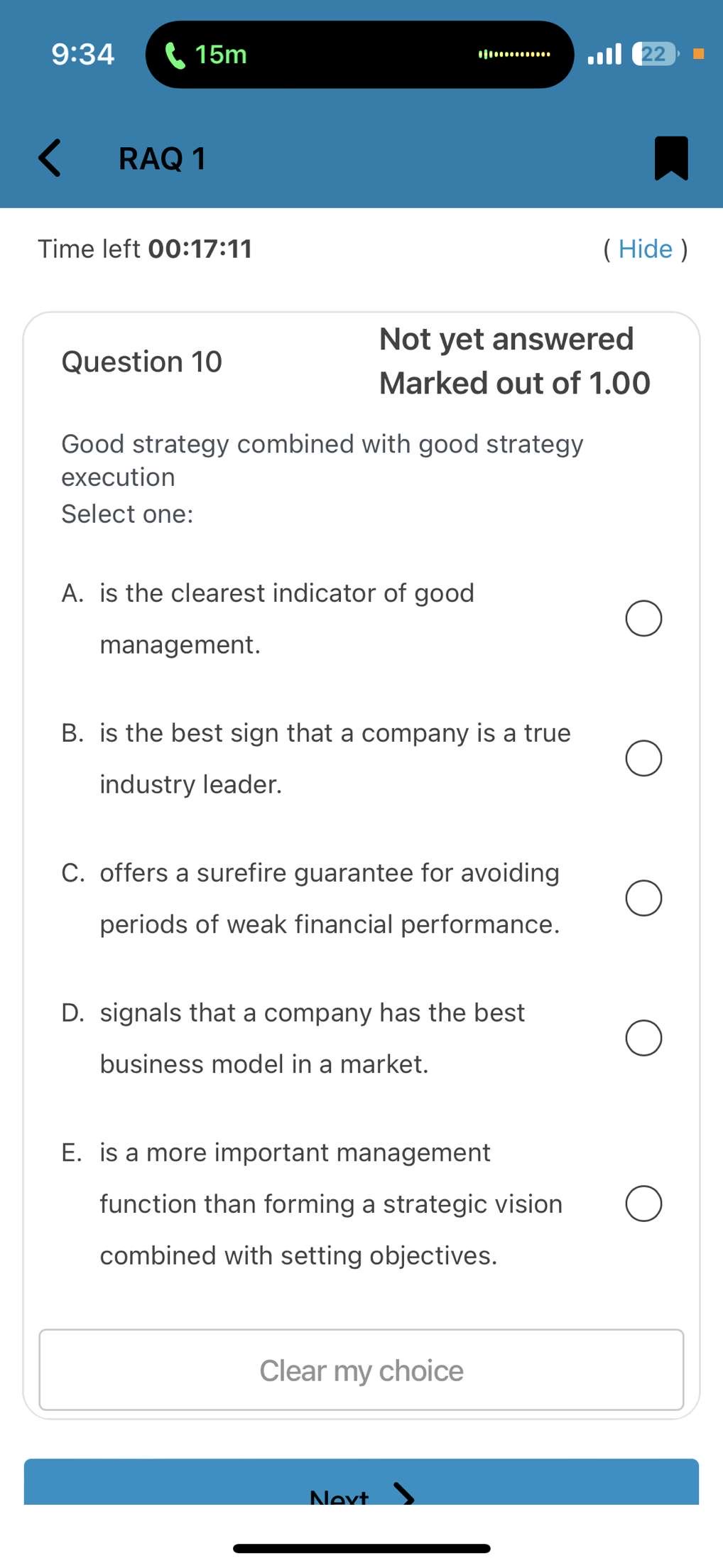  9:34 15m N.......... 22 RAQ 1 Time left 00:17:11 ( Hide