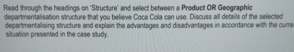  Read through the headings on 'Structure' and select between a Product