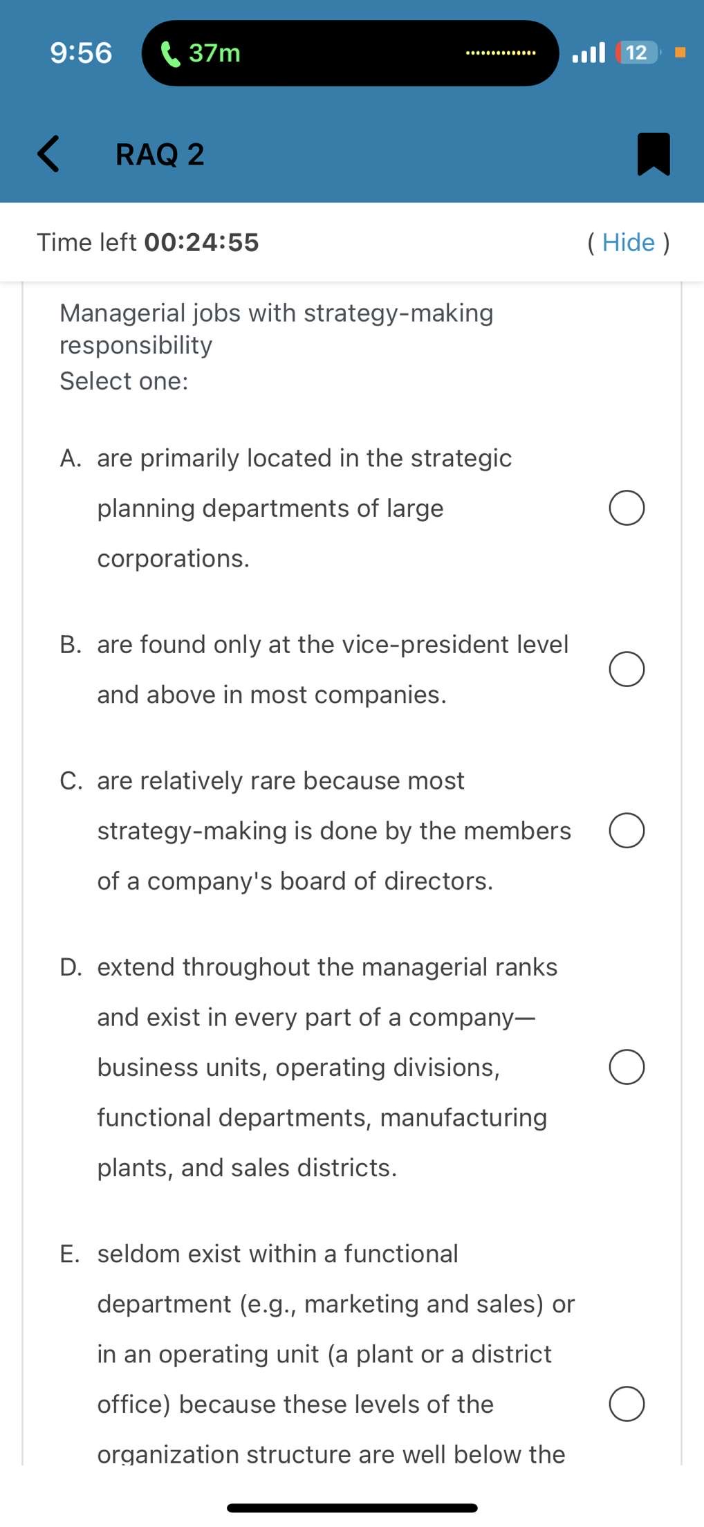  9:56 37m 12 RAQ 2 Time left 00:24:55 ( Hide )