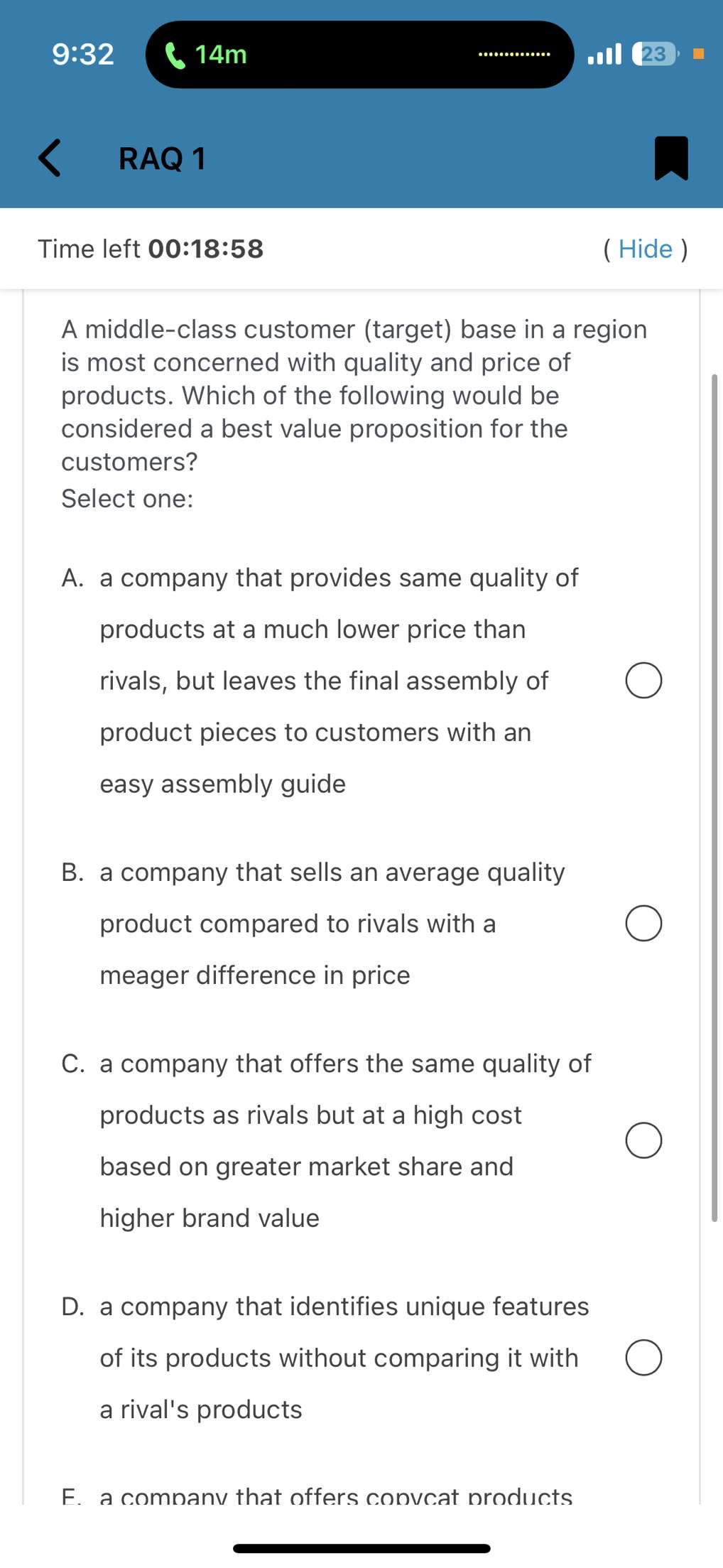  9:32 14m 23 RAQ 1 Time left 00:18:58 ( Hide )