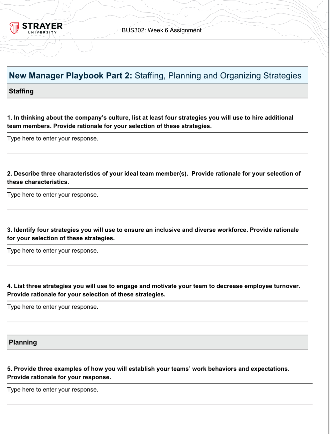  STRAYER UNIVERSITY BUS302: Week 6 Assignment New Manager Playbook Part 2: