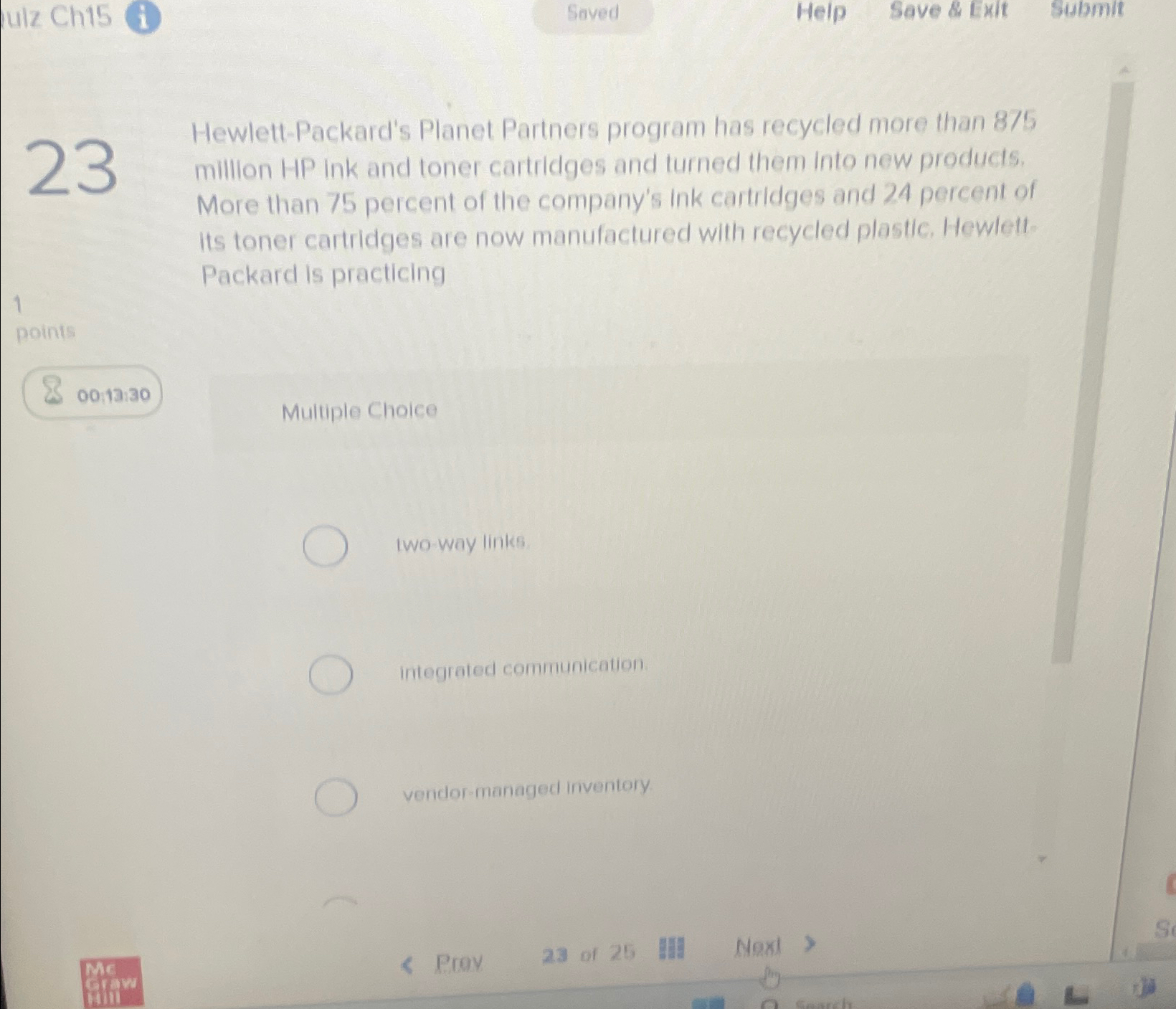  ulz Ch15 i Saved Help Save & Exit Submit Hewlett-Packard's Planet