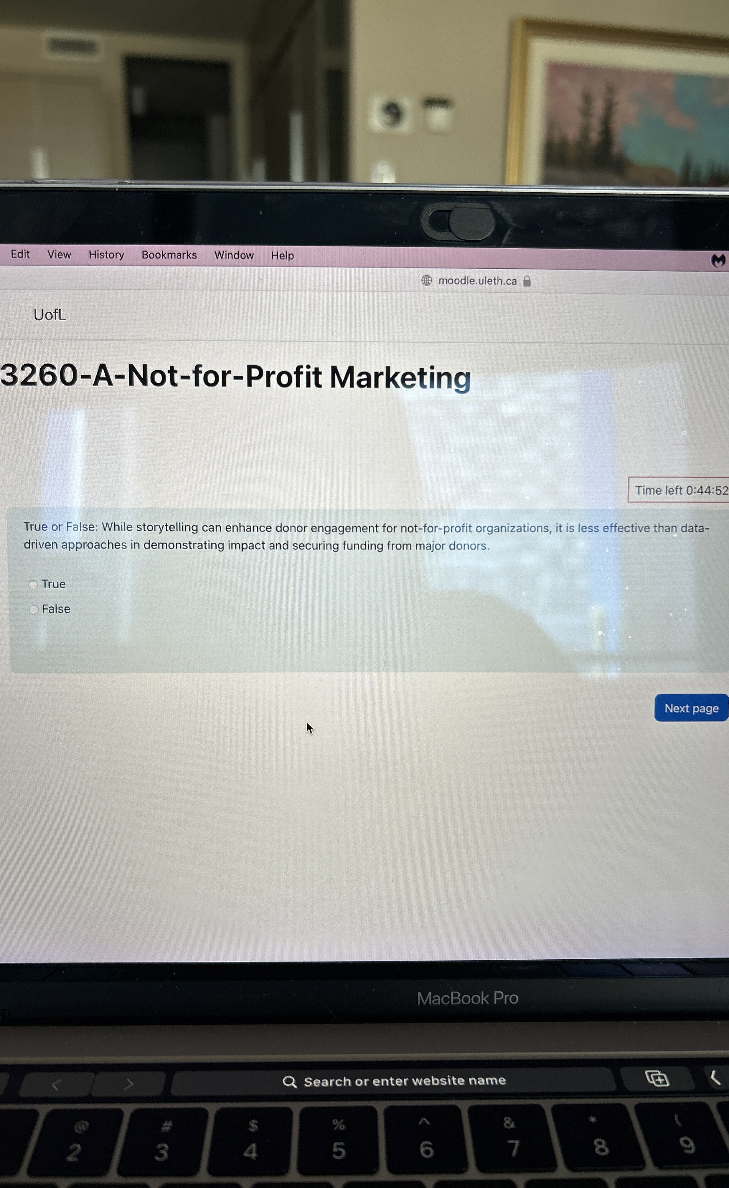  Edit View History Bookmarks Window Help moodle.uleth.ca UofL 3260-A-Not-for-Profit Marketing Time