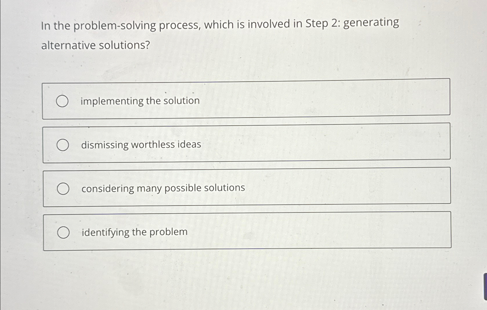  In the problem-solving process, which is involved in Step 2: generating