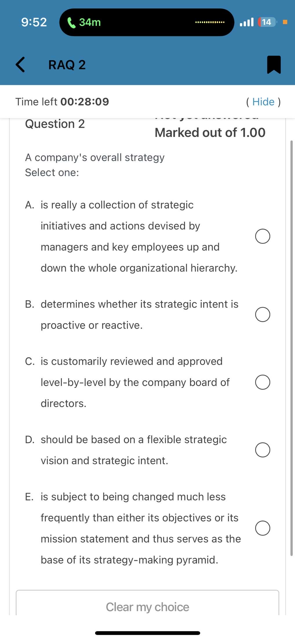  9:52 34m 14 RAQ 2 Time left 00:28:09 ( Hide )