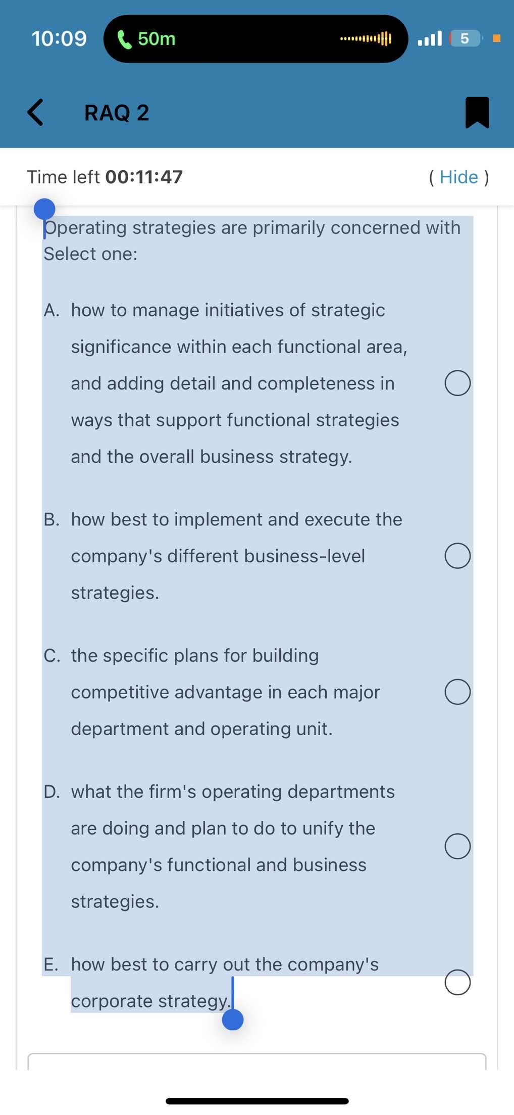  10:09 50m 5 RAQ 2 Time left 00:11:47 ( Hide )